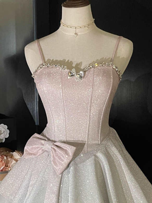 Shiny Spaghetti Straps Crystal Pleated Tiered Tulle Short Prom Dress Back to School Outfits Homecoming Dress Sweet 16 Dress Princess Dress D2192