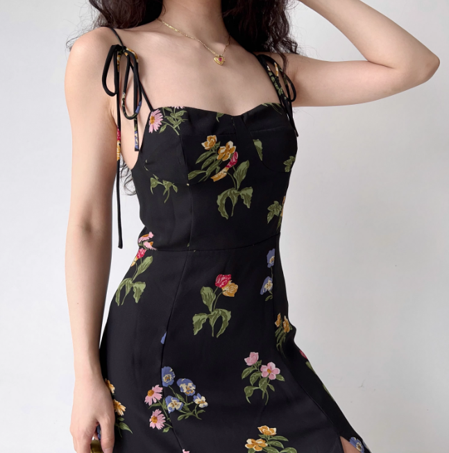 Seaside A Line Spaghetti Straps Split Print Dress Women Summer Date Dress D2216