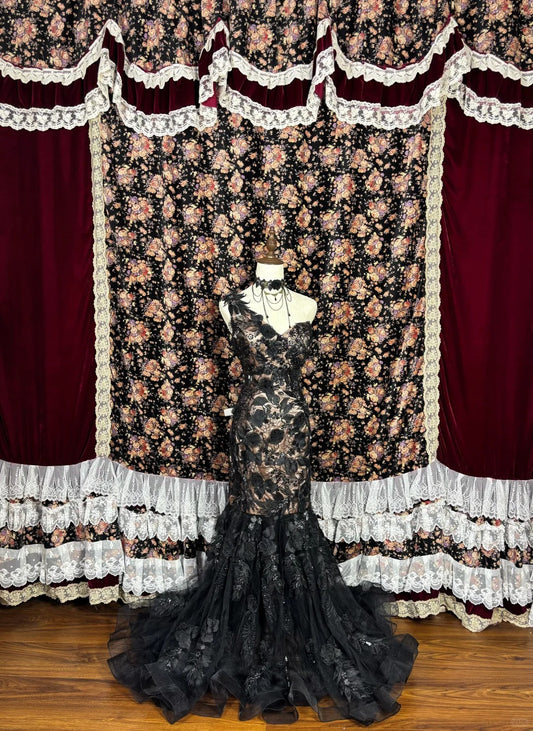 Gorgeous Black Asymmetrical Shoulder Embroidered Flower Floor Length Prom Dress Evening Dress Party Dress D2227