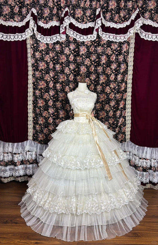 Charming Strapless Embroidered Tiered Lace Tulle Long Prom Dress Evening Dress Wedding Dress Ball Gown D2230
