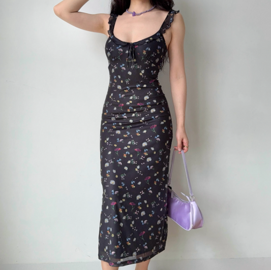 Vacation Women Dress Ruffle Print Floral Summer Seaside Dress Teenage Girl Date Dress D2262