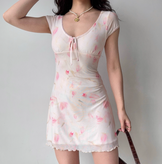 Pretty Women Dress A Line Print Summer Vacation Seaside Dress Teenage Girl Date Dress D2265