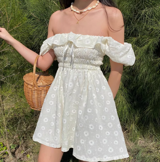 Beauty Women Dress Off the Shoulder Ruffle Summer Vacation Seaside Dress Teenage Girl Date Dress D2266