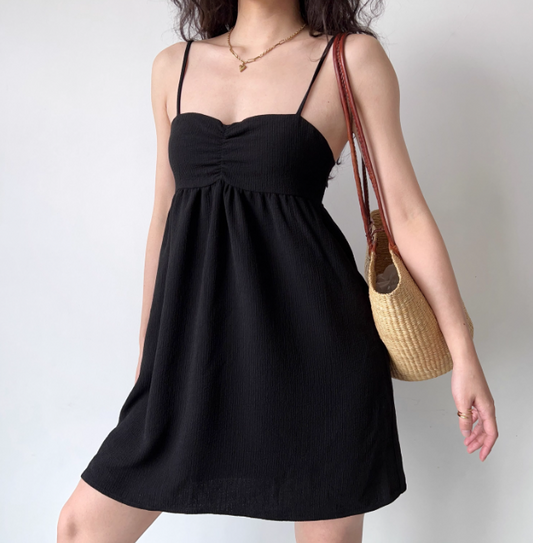Casual Black Dress A Line Spaghetti Straps Short Skirt Women Teenage Girl Dress D2268