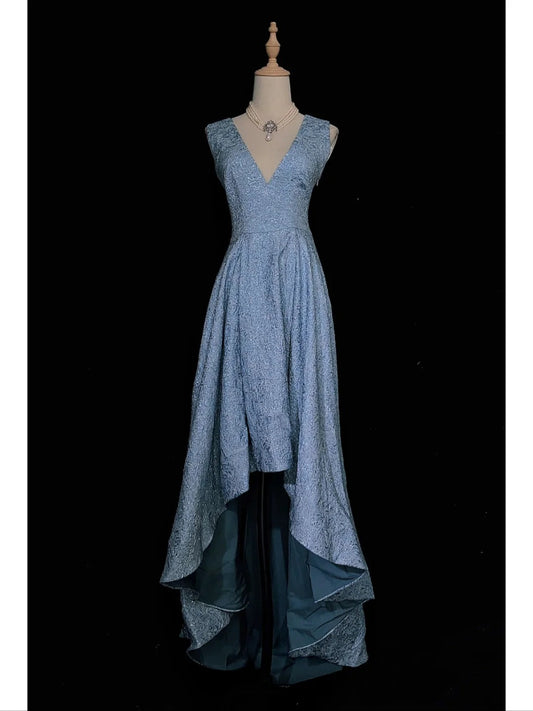 Shiny Prom Dress V-neck Backless Hi-lo Hem Prom Gown Gala Dress Business Dinner Dress Evening Dress D2355