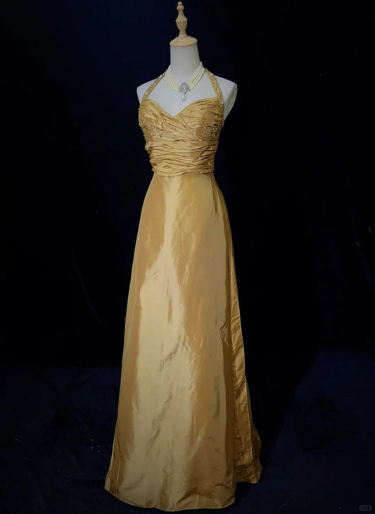 Elegant Prom Dress A Line Halter Beading Pleated Party Dress Evening Dress Gala Dress Prom Gown D2359