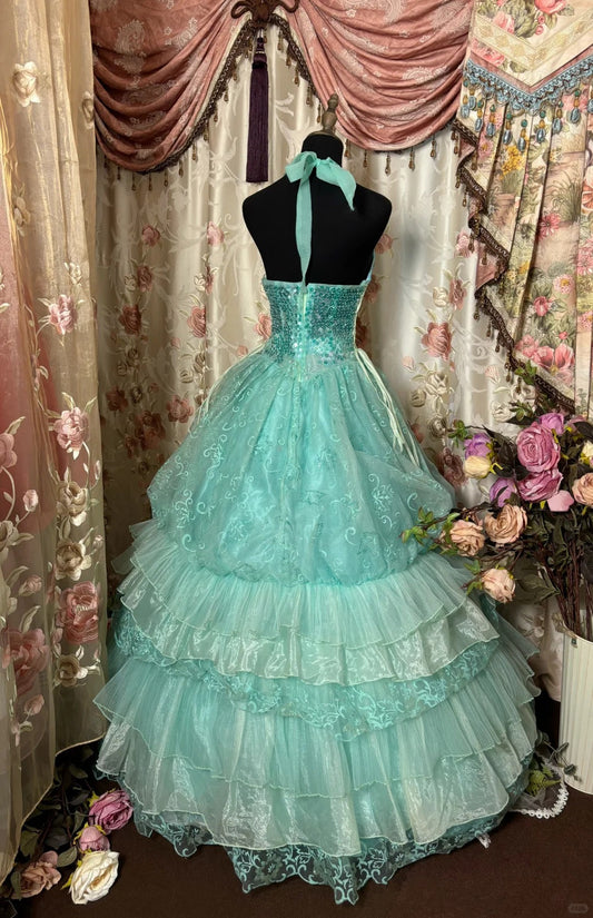 Stunning Prom Dress Halter Sequins Tiered Ball Gown Evening Dress Sweet 16 Dress D2370