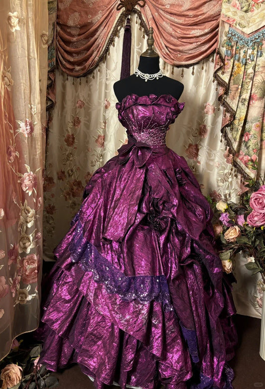 Gorgeous Prom Dress Strapless Ruffle Tiered Ball Gown Evening Dress Sweet 16 Dress D2371