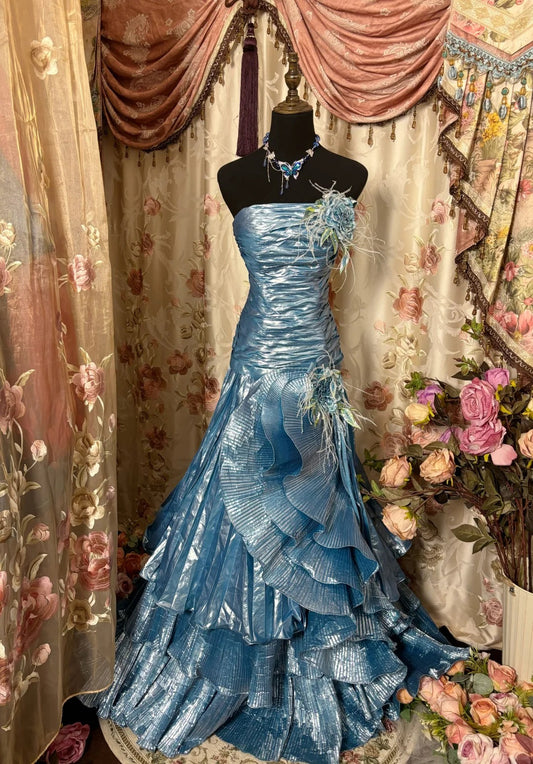 Stunning Prom Dress Strapless Pleated Ruffle Prom Gown Evening Gala Dress Business Dinner Dress D2375