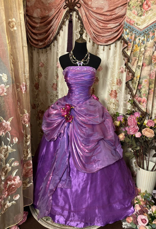 Stunning Prom Dress Strapless Pleated Flower Ball Gown Evening Dress Birthday Dress D2380