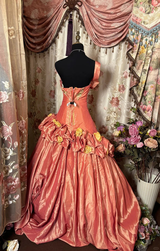 Cute Prom Dress One Shoulder Pleated Ruffle Ball Gown Evening Dress Birthday Dress D2385