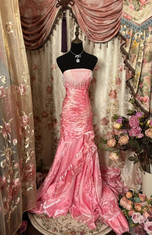 Sweet Prom Dress Strapless Pleated Mermaid Prom Gown Evening Dress Birthday Dress Business Dinner Dress D2386
