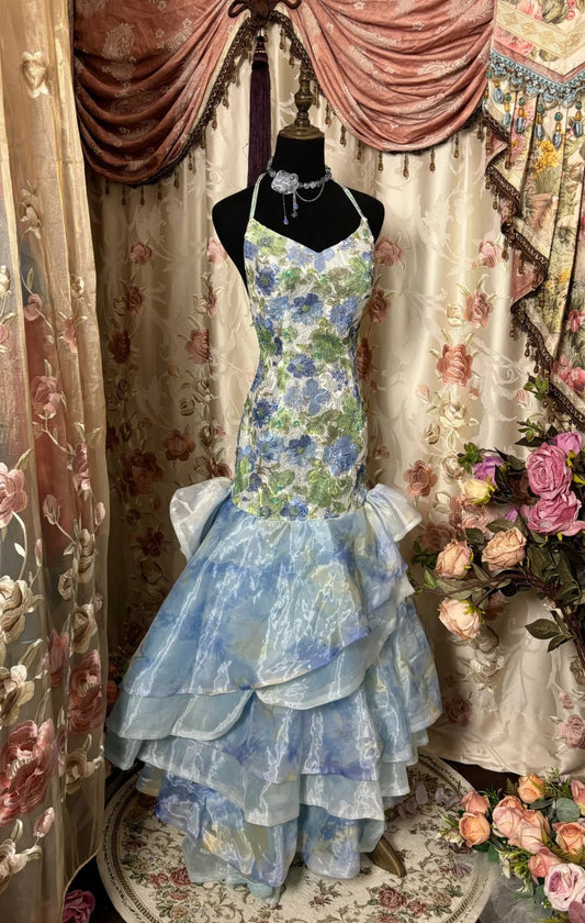 Stunning Prom Dress Halter Backless Print Prom Gown Evening Dress Gala Dress Business Dinner Dress D2387