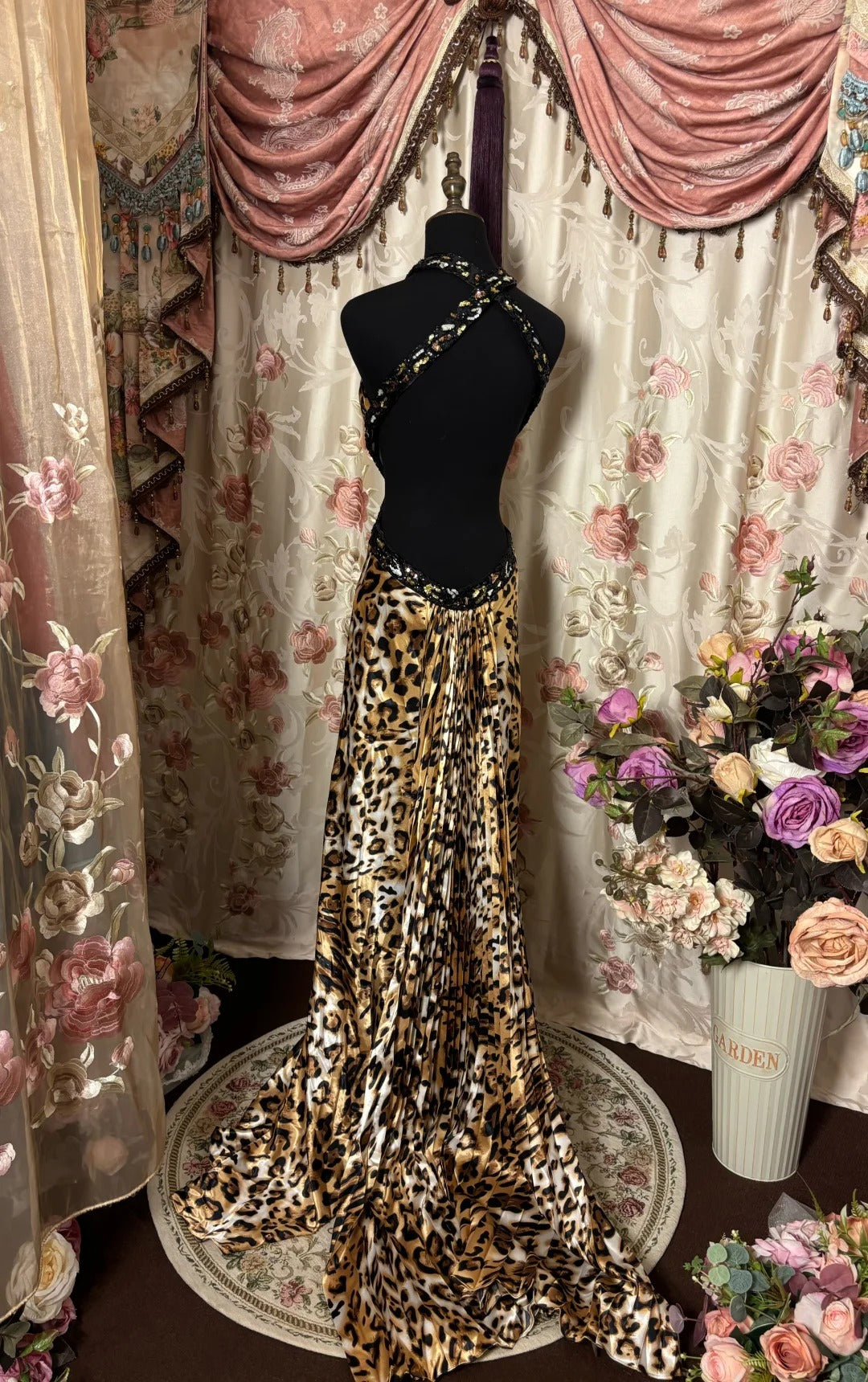 Sexy Prom Dress Halter Backless Leopard Print Long Prom Dress Evening Dress Gala Dress Party Dress D2403