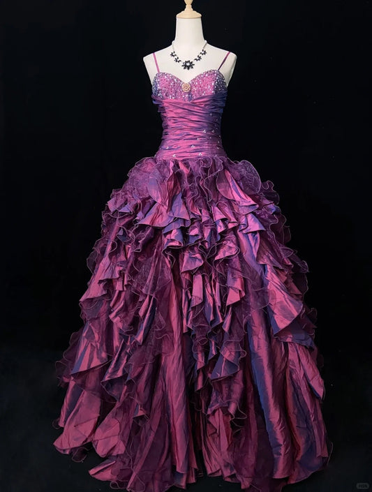 Charming Prom Dress Spaghetti Straps Pleated Ruffle Ball Gown Evening Dress Gala Dress D2456