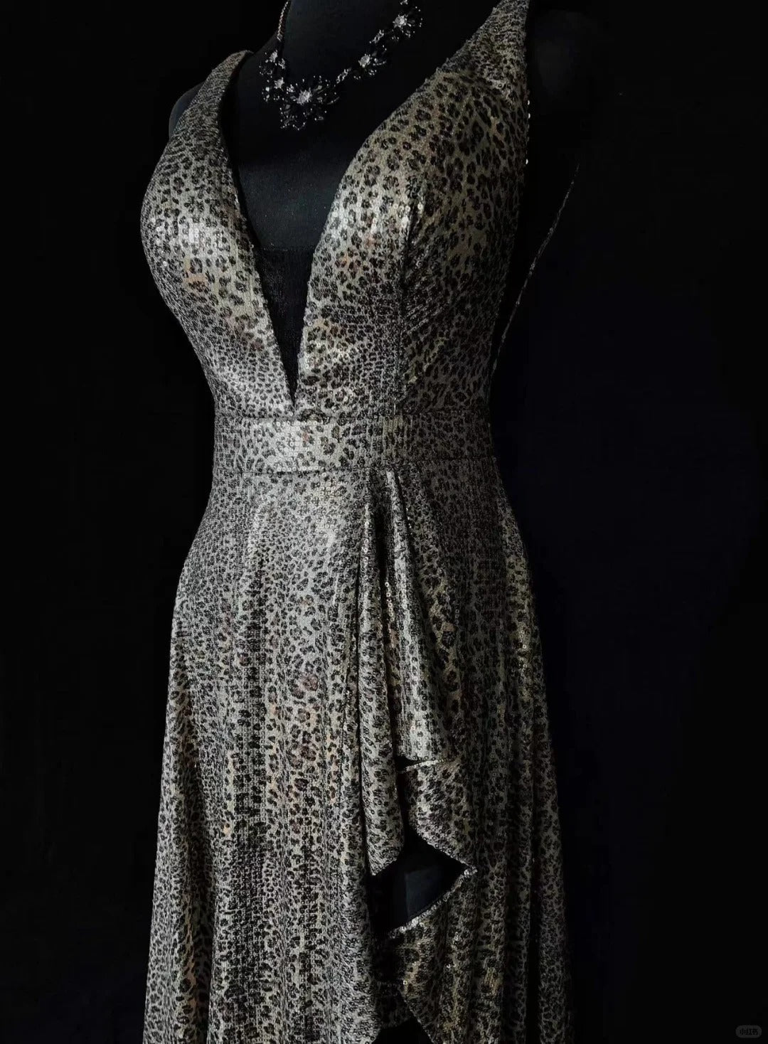 Sexy Prom Dress V-neck Backless Leopard Print Long Prom Gown Evening Dress Gala Dress Business Dinner Dress D2429