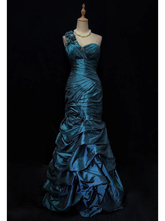 Gorgeous Prom Dress One Shoulder Pleated Flower Prom Gown Evening Dress Gala Dress Business Dinner Dress D2432