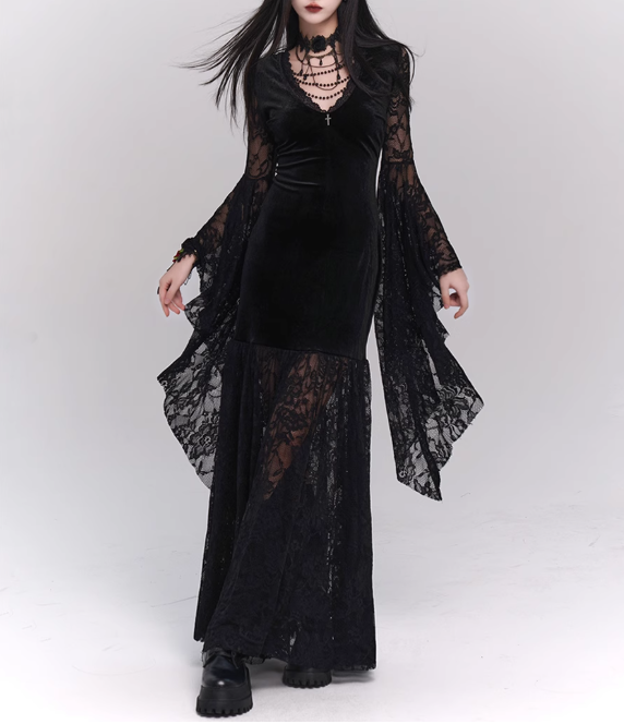 Newest Halloween Costume Black Women Teenage Girl Dress Long Sleeves Gothic Dress Party Dress D2458
