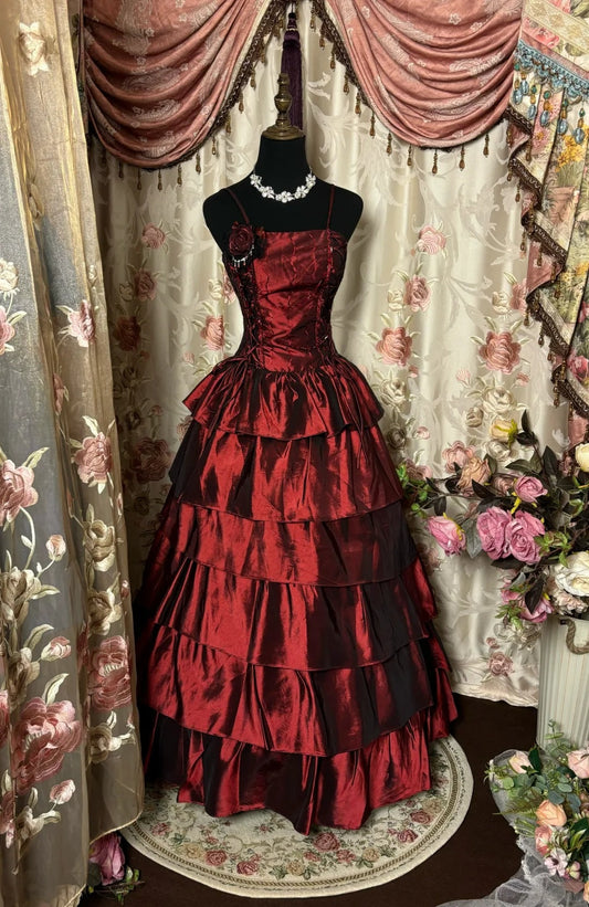 Charming Prom Dress Spaghetti Strapless Tiered Ball Gown Evening Dress Dancing Dress Birthday Party Dress D2464