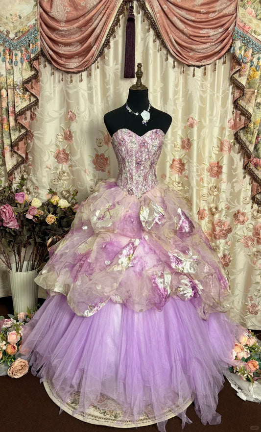 Sweet Prom Dress Sweetheart Pleated Print Ball Gown Evening Dress Masquerade Ball D2468