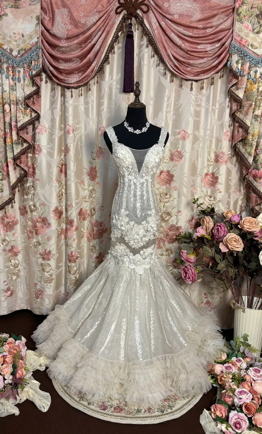Stunning Prom Dress Straps Flower Pleated Mermaid Prom Gown Evening Dress Party Dress Gala Dress D2479