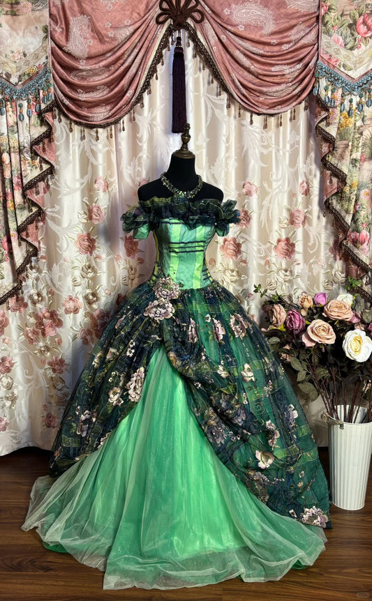 Pretty Prom Dress Off Shoulder Flower Ball Gown Evening Dress Gala Dress D2494
