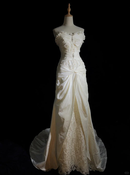 Elegant Prom Dress A Line Strapless Ruffle Pleated Wedding Dress Evening Dress Gala Dress D2506