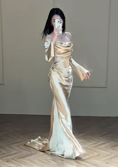 Elegant Prom Dress Off Shoulder Pleated Prom Dress Evening Dress Gala Dress D2560