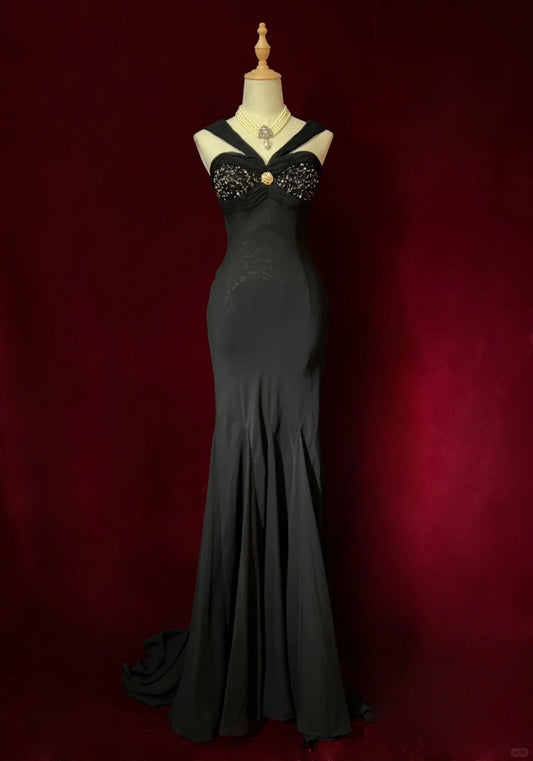 Stunning Prom Dress Black Sweetheart Pleated Mermaid Prom Gown Evening Dress Gala Dress D2563