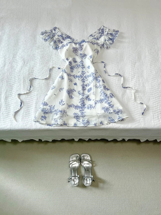 Elegant Prom Dress A Line Print Ruffle Prom Dresses Party Dress D2574