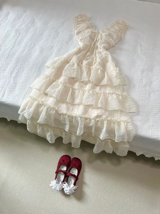 Sweet Prom Dress V-neck Lace-up Ruffle Prom Dress Party Dress Date Dress D2576