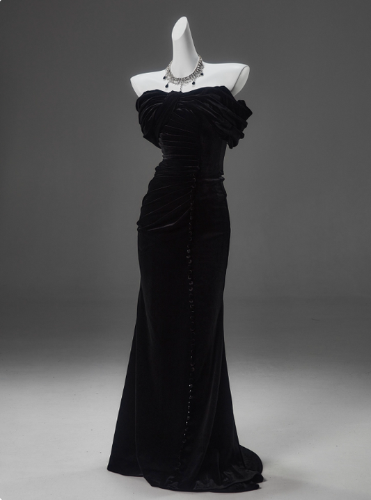 Charming Prom Dress Black Strapless Pleated Mermaid Prom Gown Gala Dress Evening Dress D2633