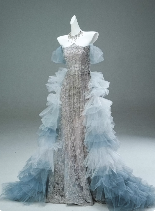 Shiny Prom Dress Strapless Tulle Prom Gown Gala Dress Evening Dress D2634