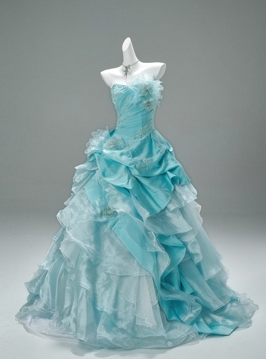 Sweet Prom Dress Strapless Ruffle Tiered Ball Gown Gala Dress Evening Dress Quinceanera Dresses D2637