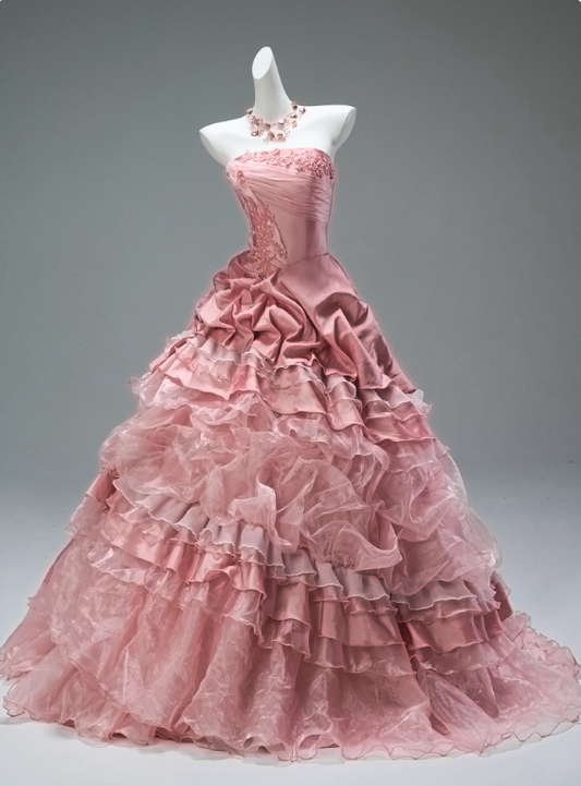 Sweet Prom Dress Strapless Tiered Pleated Ball Gown Evening Dress Quinceanera Dress Gala Dresses D2649