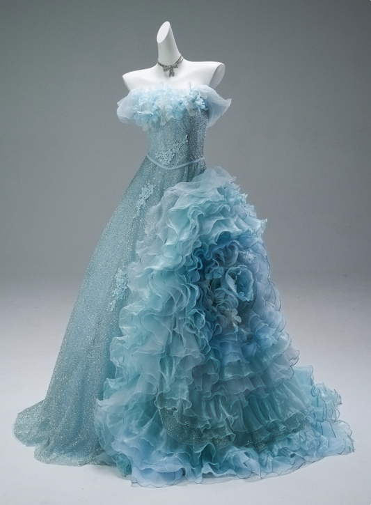 Charming Prom Dress A Line Strapless Ruffle Prom Gown Evening Dresses Masquerade Ball Sweet 16 Dress D2653