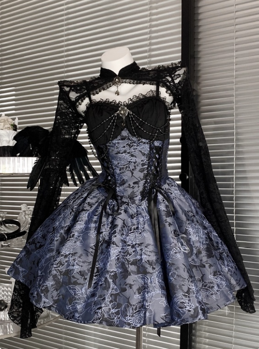 Charming Spaghetti Straps Print Halloween Costumes Cosplay Dress Short Women Dress D2664