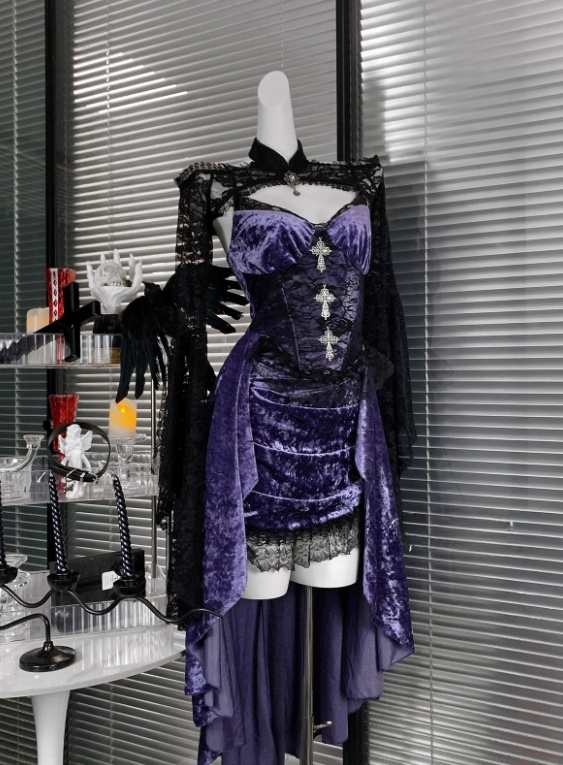 Sexy Spaghetti Straps Velvet Halloween Costumes Cosplay Dress Short Women Dress D2669
