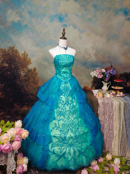 Sweet Prom Dress Strapless Tiered Ball Gown Evening Dress Quinceanera Dress D2675