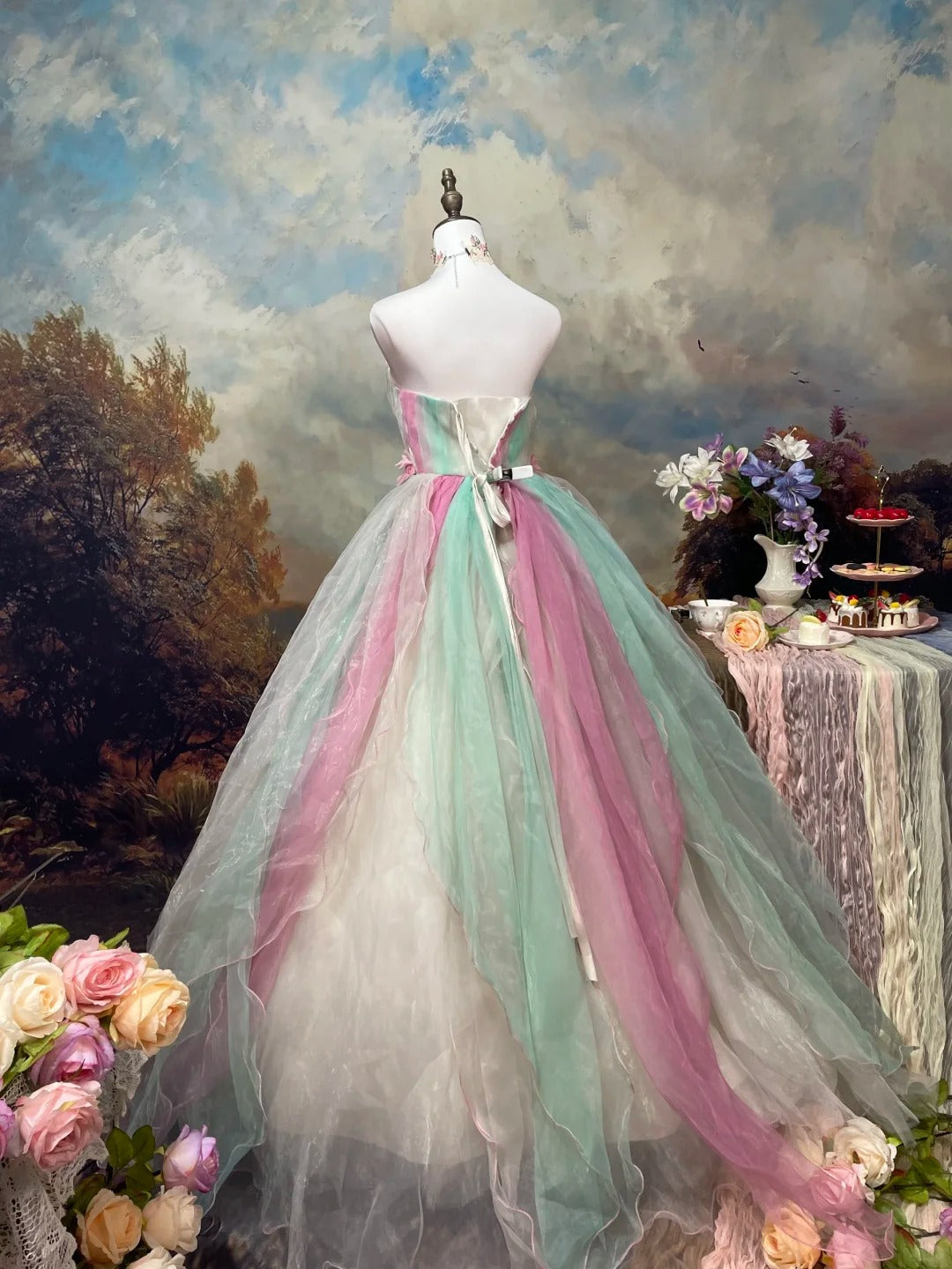 Sweet Prom Dress Strapless Ruffle Ball Gown Evening Dress Quinceanera Dress D2676