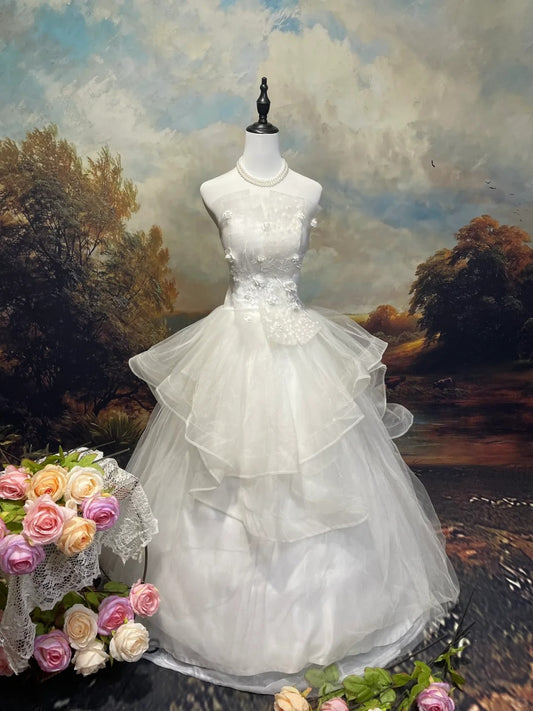 Elegant Wedding Dress Strapless Tulle Ball Gown Evening Dress Prom Dress D2678