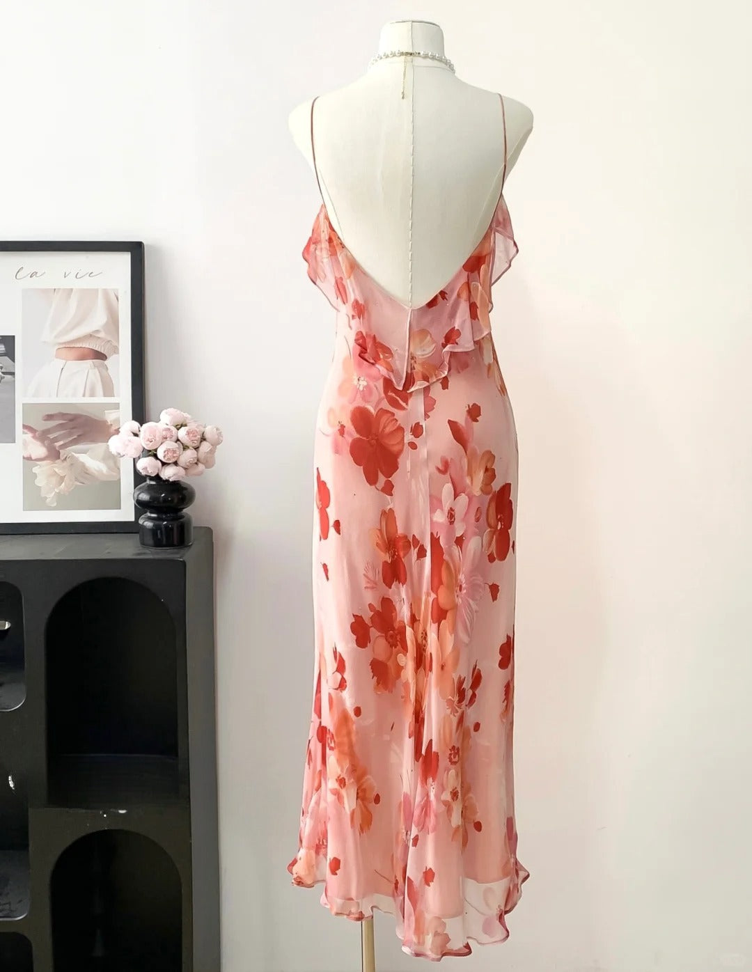 Elegant Prom Dress V-neck Print Ruffle Prom Gown Party Dresses D2689
