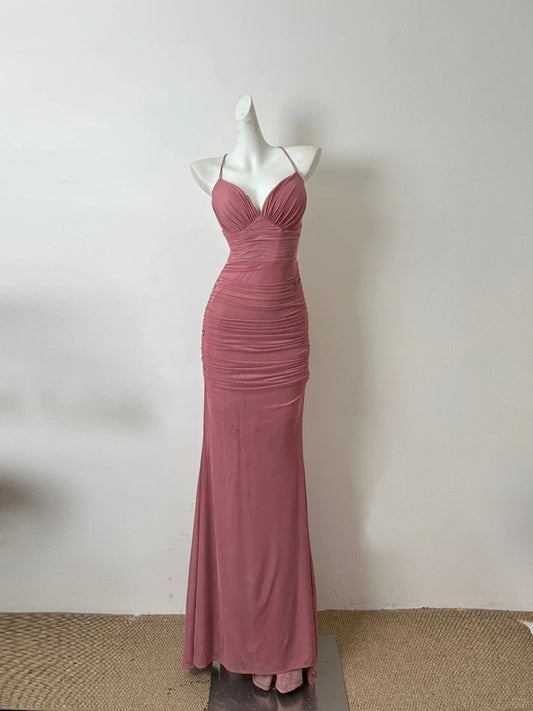 Beauty Women Dress Sweetheart Pleated Long Vacation Dress Birthday Party Dress D2754