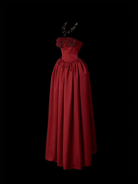 Stunning Prom Dress Strapless Rose Pleated Prom Gown Evening Dress Gala Dress D2777