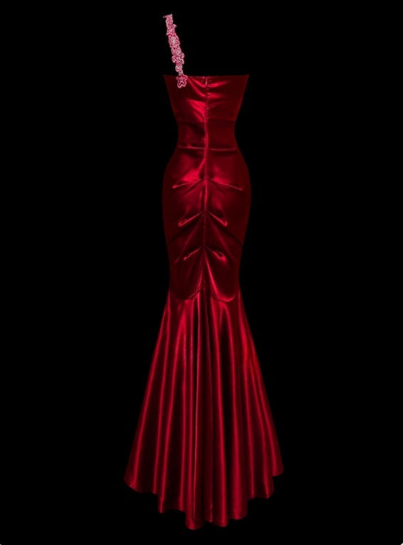 Pretty Prom Dress One Shoulder Pleated Mermaid Prom Gown Evening Dress Gala Dress D2778