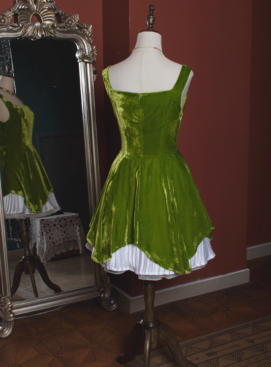 Cute Homecoming Dress Velvet A Line Square Neck Short Prom Dress Birthday Party Dress Cocktail Dress D2812