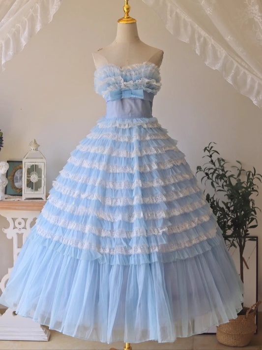 Charming Prom Dress Strapless Pleated Tiered Ball Gown Sweet 16 Dress Evening Dress D2822