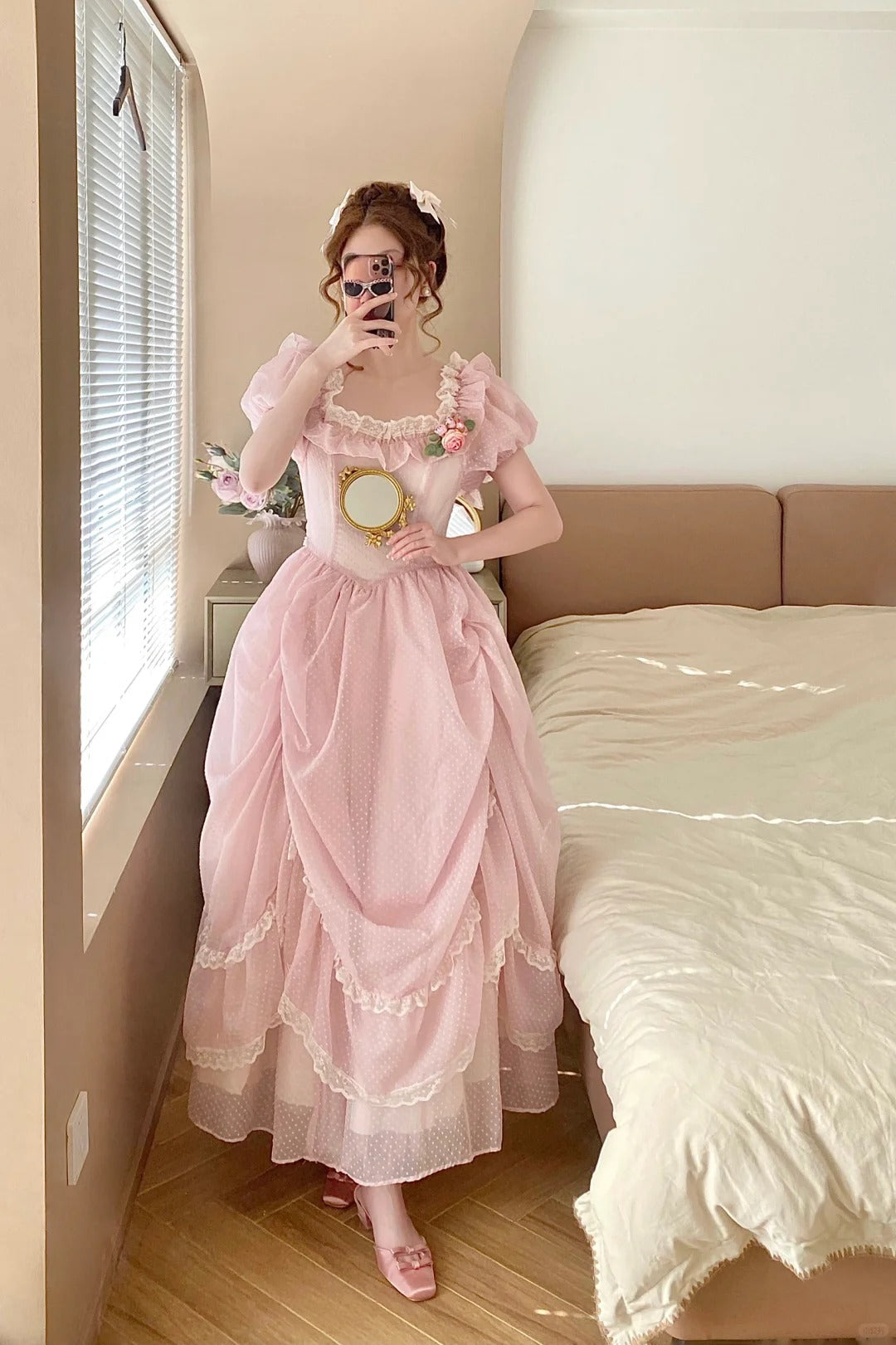 Cute Prom Dress Square Neck Pleated Lace Evening Dress Ball Gown Sweet 16 Dress Birthday Party Dress D2854