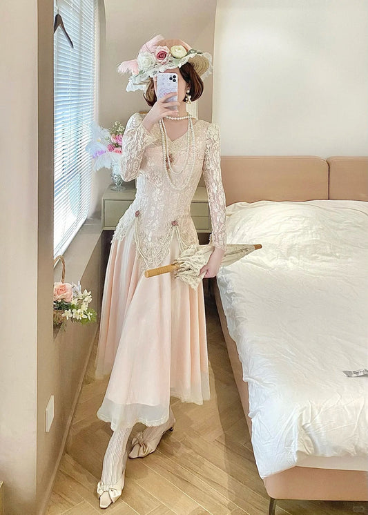 Elegant Prom Dress V-neck Pleated Lace Date Dress Party Dress D2859
