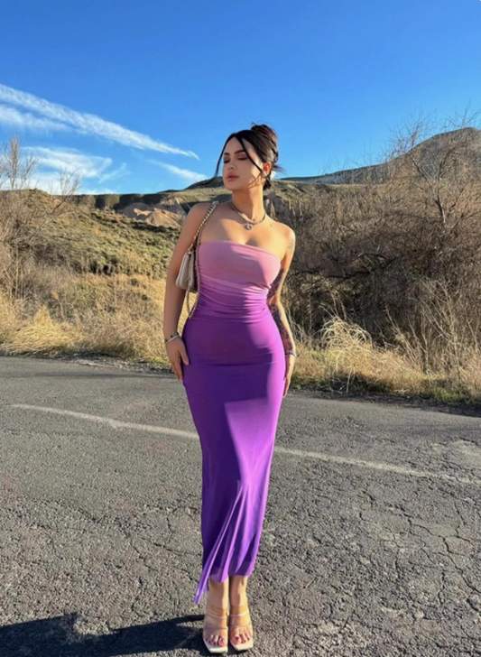 Pretty Summer Dress Strapless Fitted Gradient Women Dress Vacation Dress Party Dress D2873